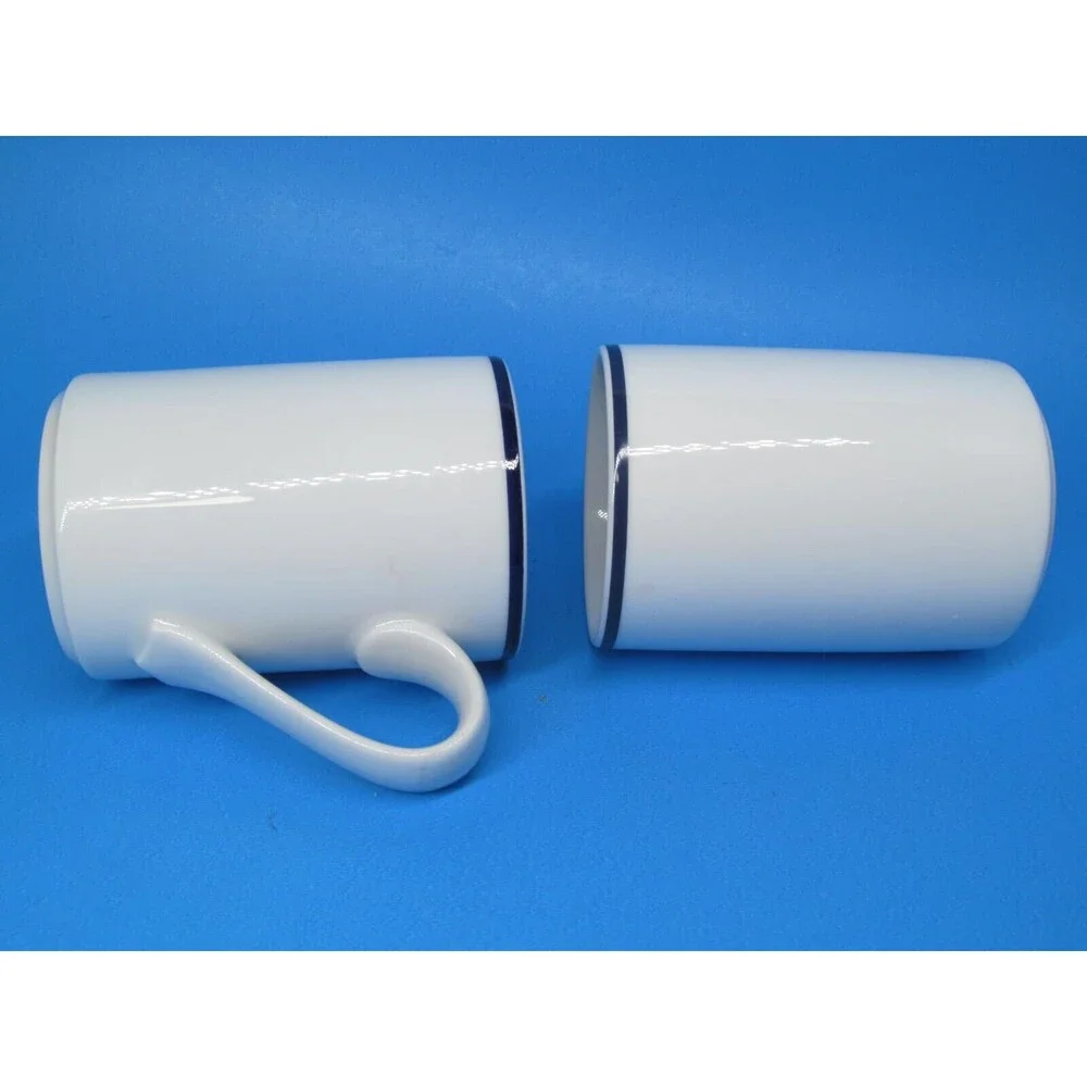 Dansk Bistro Mugs White Blue Stripe Christianshavn Coffee Mugs Set of 2